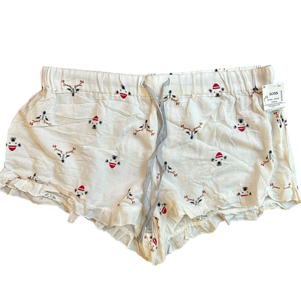 Maurices White Holiday Pajama Shorts with Snowman and Reindeer Print Size XL